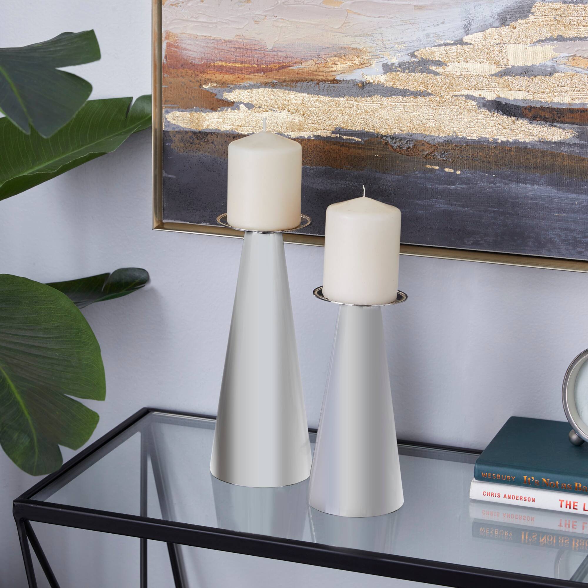 Silver Stainless Steel Glam Cone Candle Holder Set